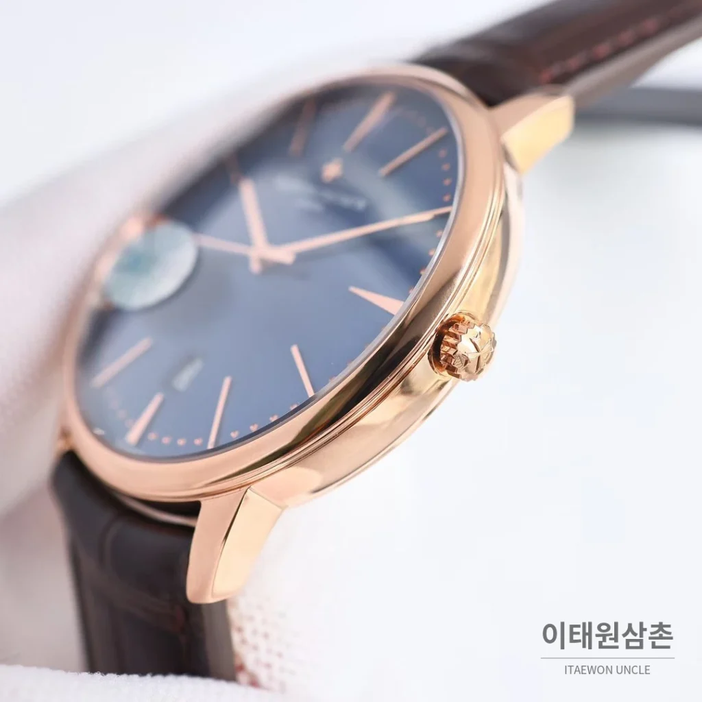 바쉐론콘스탄틴 패트리모니 셀프와인딩 데이트 오토매틱 40mm 85180 블루 다이얼 브라운 가죽 스트랩 로즈골드 베젤