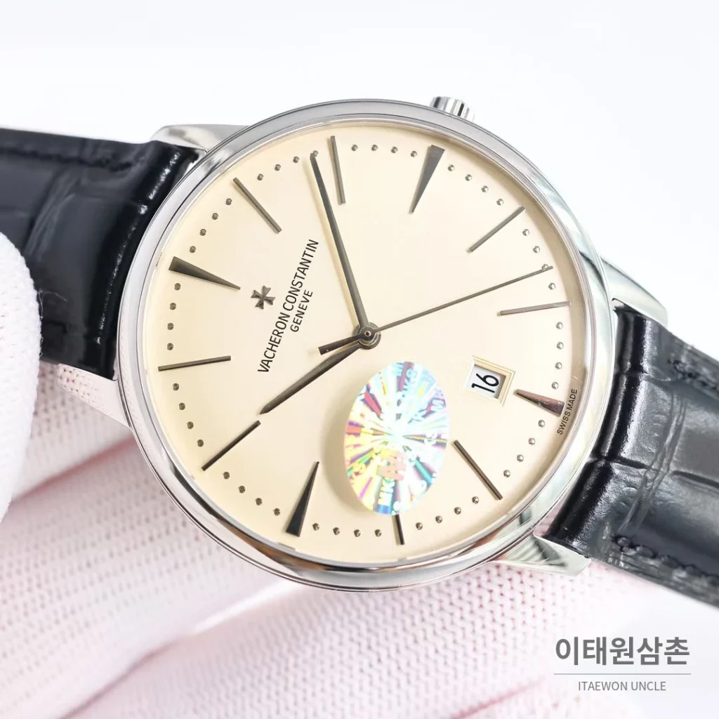 바쉐론콘스탄틴 패트리모니 셀프와인딩 데이트 오토매틱 40mm 85180 샴페인 다이얼 블랙 가죽 스트랩