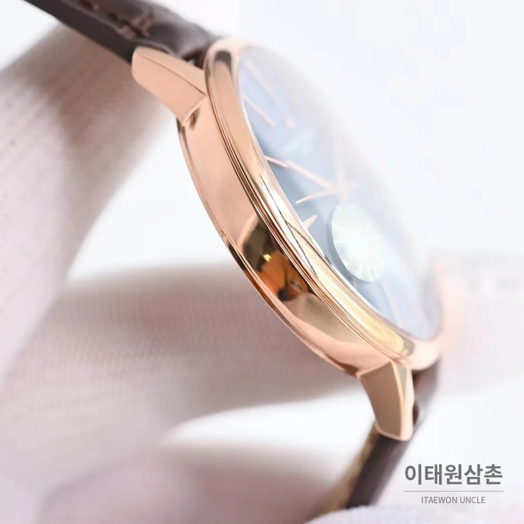바쉐론콘스탄틴 패트리모니 셀프와인딩 데이트 오토매틱 40mm 85180 블루 다이얼 브라운 가죽 스트랩 로즈골드 베젤