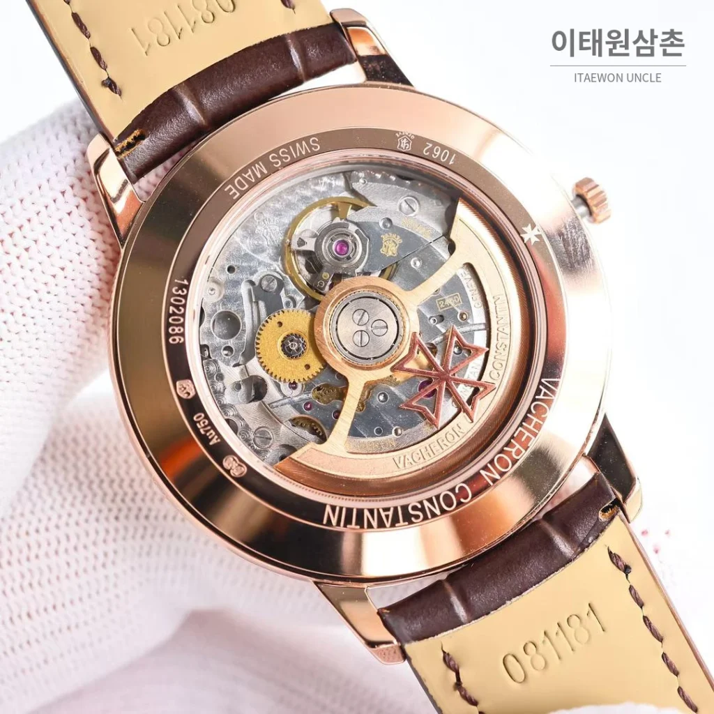 바쉐론콘스탄틴 패트리모니 셀프와인딩 데이트 오토매틱 40mm 85180 샴페인 다이얼 브라운 가죽 스트랩 로즈골드 베젤