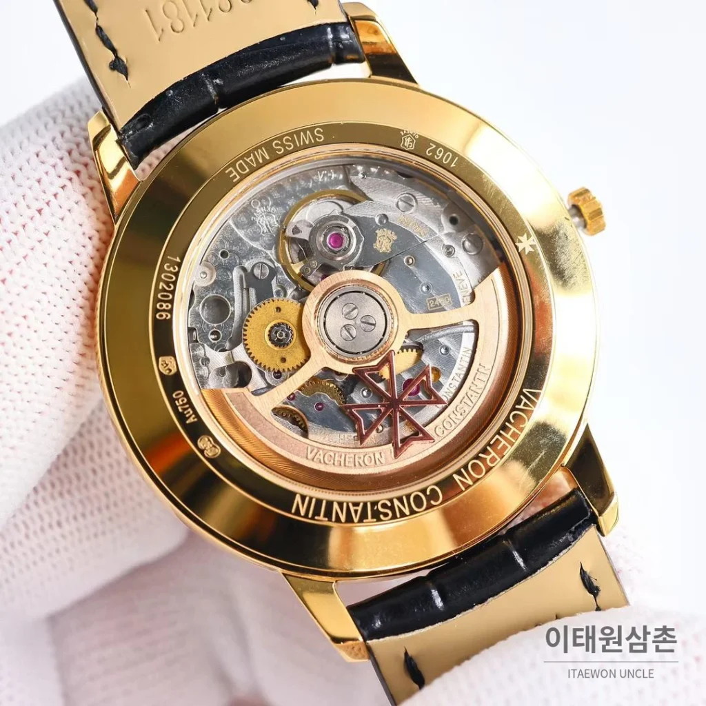바쉐론콘스탄틴 패트리모니 셀프와인딩 데이트 오토매틱 40mm 85180 샴페인 다이얼 블랙 가죽 스트랩 골드 케이스
