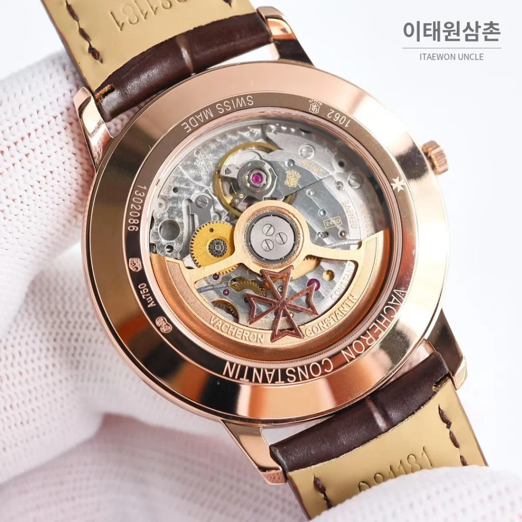 바쉐론콘스탄틴 패트리모니 셀프와인딩 데이트 오토매틱 40mm 85180 블루 다이얼 브라운 가죽 스트랩 로즈골드 베젤