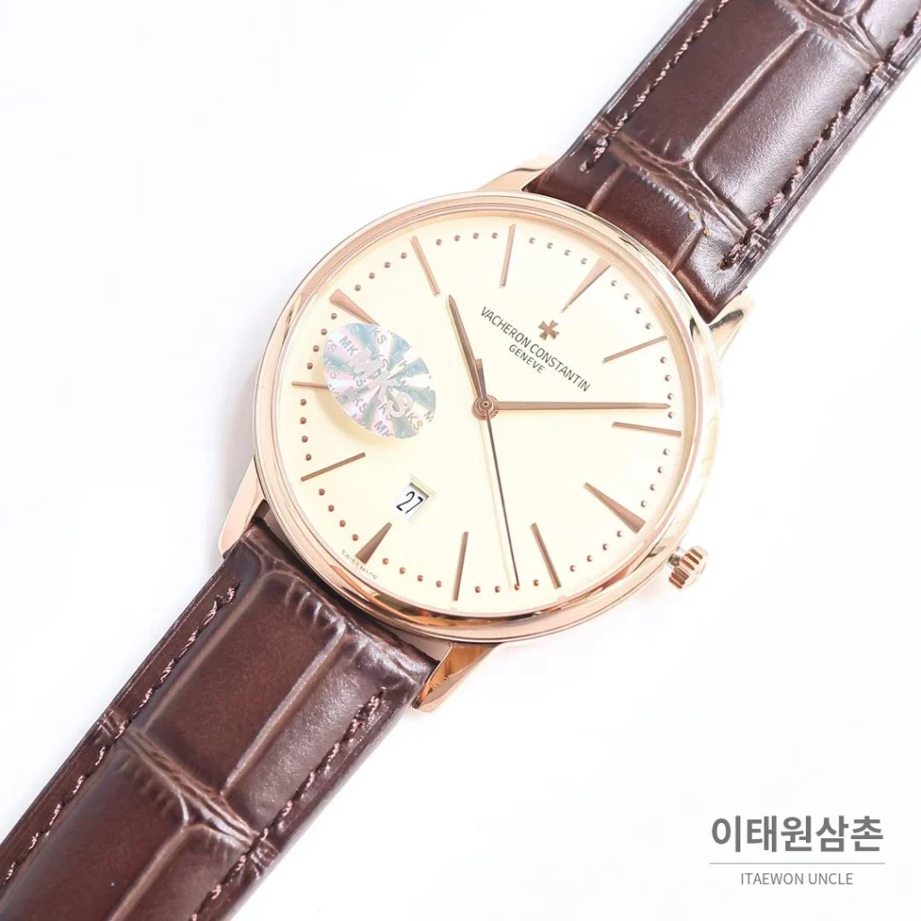 바쉐론콘스탄틴 패트리모니 셀프와인딩 데이트 오토매틱 40mm 85180 샴페인 다이얼 브라운 가죽 스트랩 로즈골드 베젤