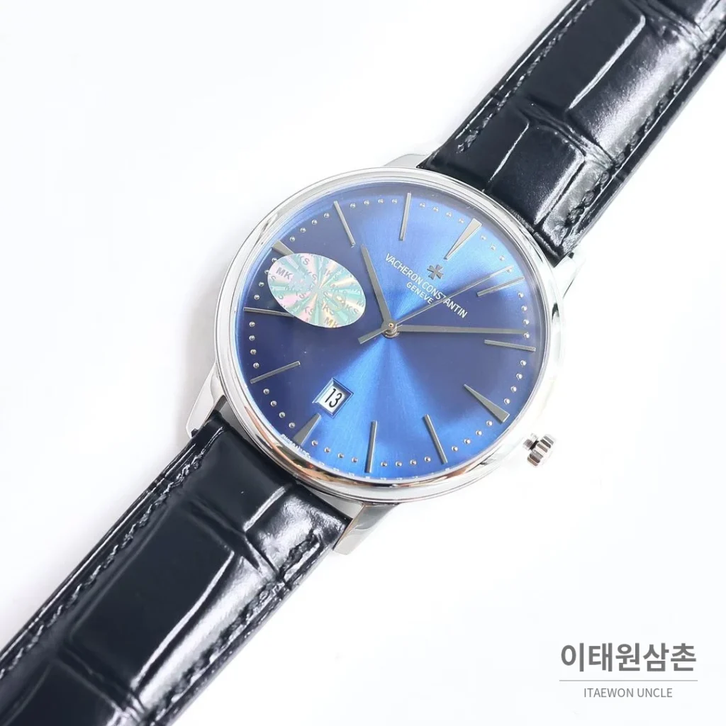 바쉐론콘스탄틴 패트리모니 셀프와인딩 데이트 오토매틱 40mm 85180 블루 다이얼 블랙 가죽 스트랩