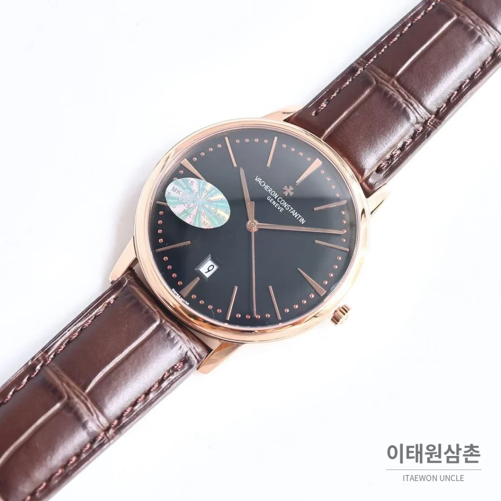 바쉐론콘스탄틴 패트리모니 셀프와인딩 데이트 오토매틱 40mm 85180 블랙 다이얼 브라운 가죽 스트랩 로즈골드 베젤