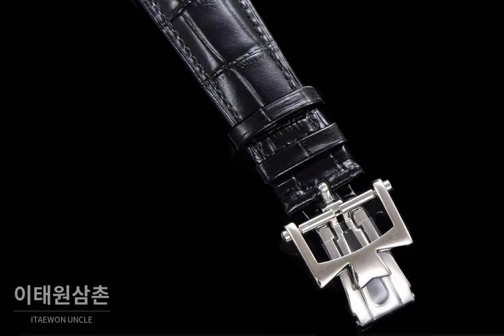 바쉐론콘스탄틴 패트리모니 스틸 블루스카이 투르비옹 파워리저브 오토매틱 42mm 네이비 다이얼 블랙 가죽 스트랩 실버 베젤