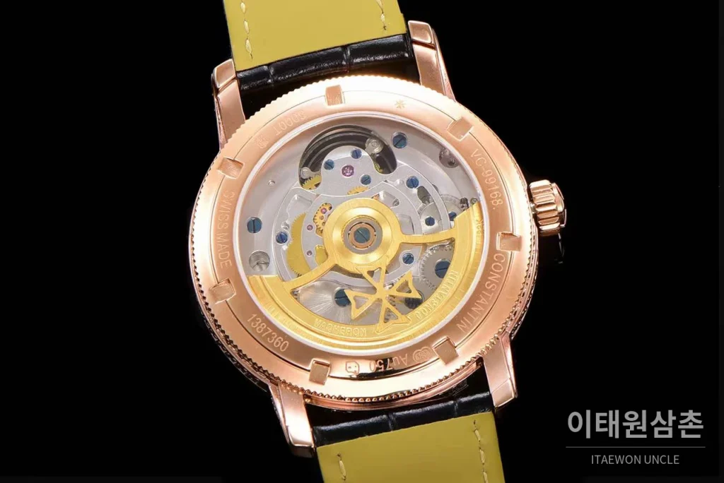 바쉐론콘스탄틴 패트리모니 스틸 블루스카이 투르비옹 파워리저브 오토매틱 42mm 네이비 다이얼 블랙 가죽 스트랩 로즈골드 베젤