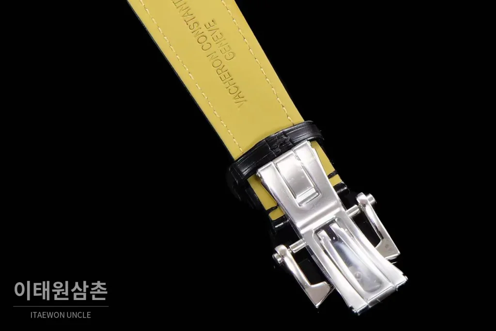 바쉐론콘스탄틴 패트리모니 스틸 블루스카이 투르비옹 파워리저브 오토매틱 42mm 네이비 다이얼 블랙 가죽 스트랩 실버 베젤