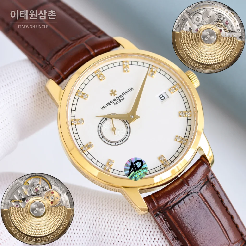 바쉐론콘스탄틴 패트리모니 스틸 스몰세컨즈 오토매틱 38mm 실버 브라운 가죽 스트랩 (2)