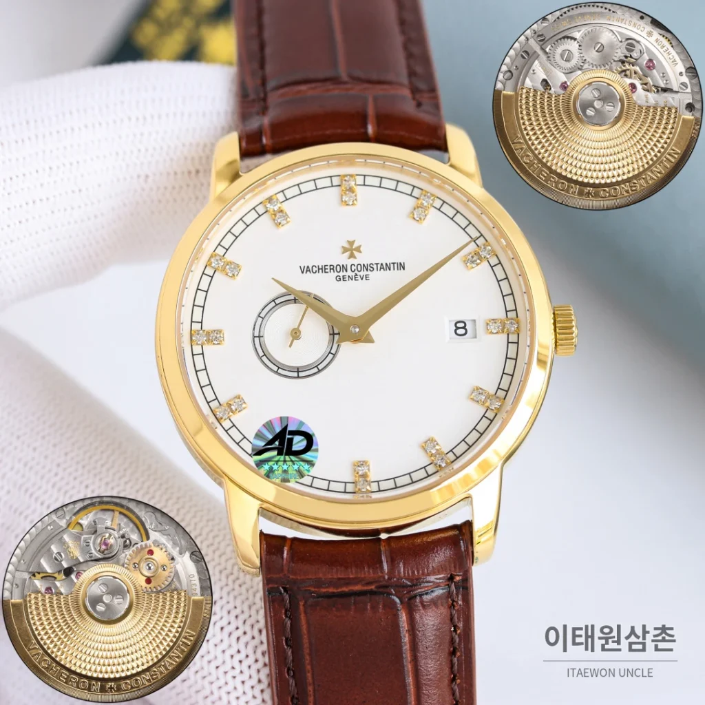 바쉐론콘스탄틴 패트리모니 스틸 스몰세컨즈 오토매틱 38mm 실버 브라운 가죽 스트랩 (2)