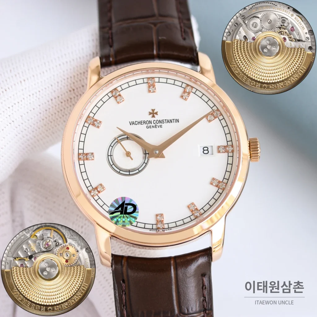 바쉐론콘스탄틴 패트리모니 스틸 스몰세컨즈 오토매틱 38mm 실버 브라운 가죽 스트랩