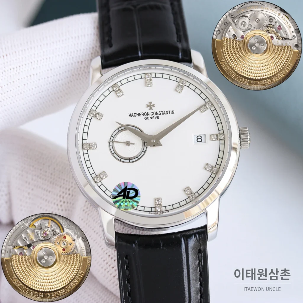 바쉐론콘스탄틴 패트리모니 스틸 스몰세컨즈 오토매틱 38mm 실버 블랙 가죽 스트랩