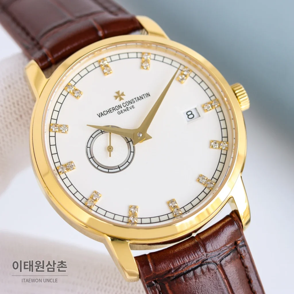 바쉐론콘스탄틴 패트리모니 스틸 스몰세컨즈 오토매틱 38mm 실버 브라운 가죽 스트랩 (2)