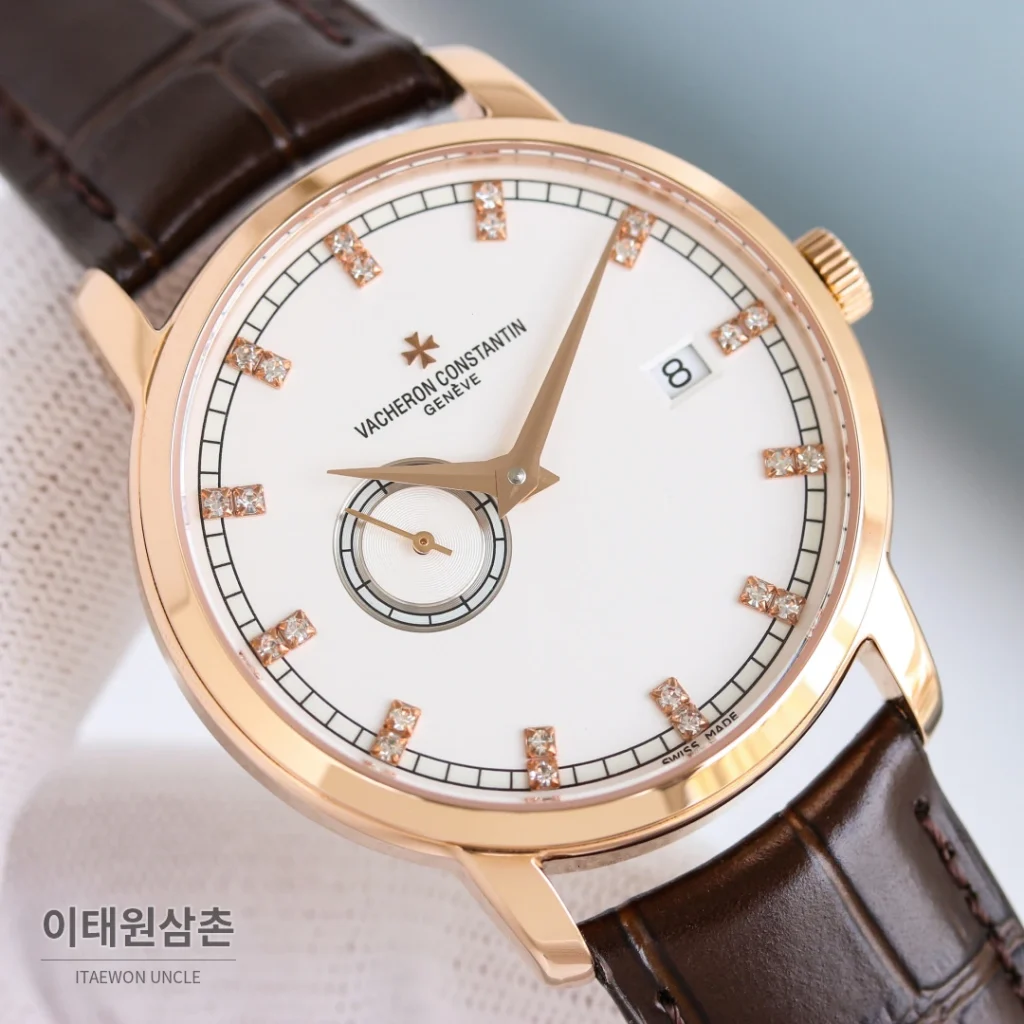 바쉐론콘스탄틴 패트리모니 스틸 스몰세컨즈 오토매틱 38mm 실버 브라운 가죽 스트랩