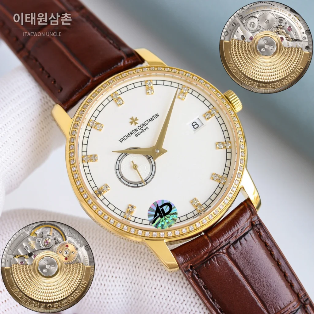 바쉐론콘스탄틴 패트리모니 스틸 스몰세컨즈 오토매틱 38mm 실버 브라운 가죽 스트랩 (2)