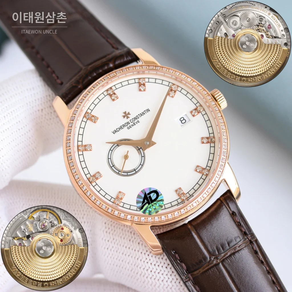 바쉐론콘스탄틴 패트리모니 스틸 스몰세컨즈 오토매틱 38mm 실버 브라운 가죽 스트랩