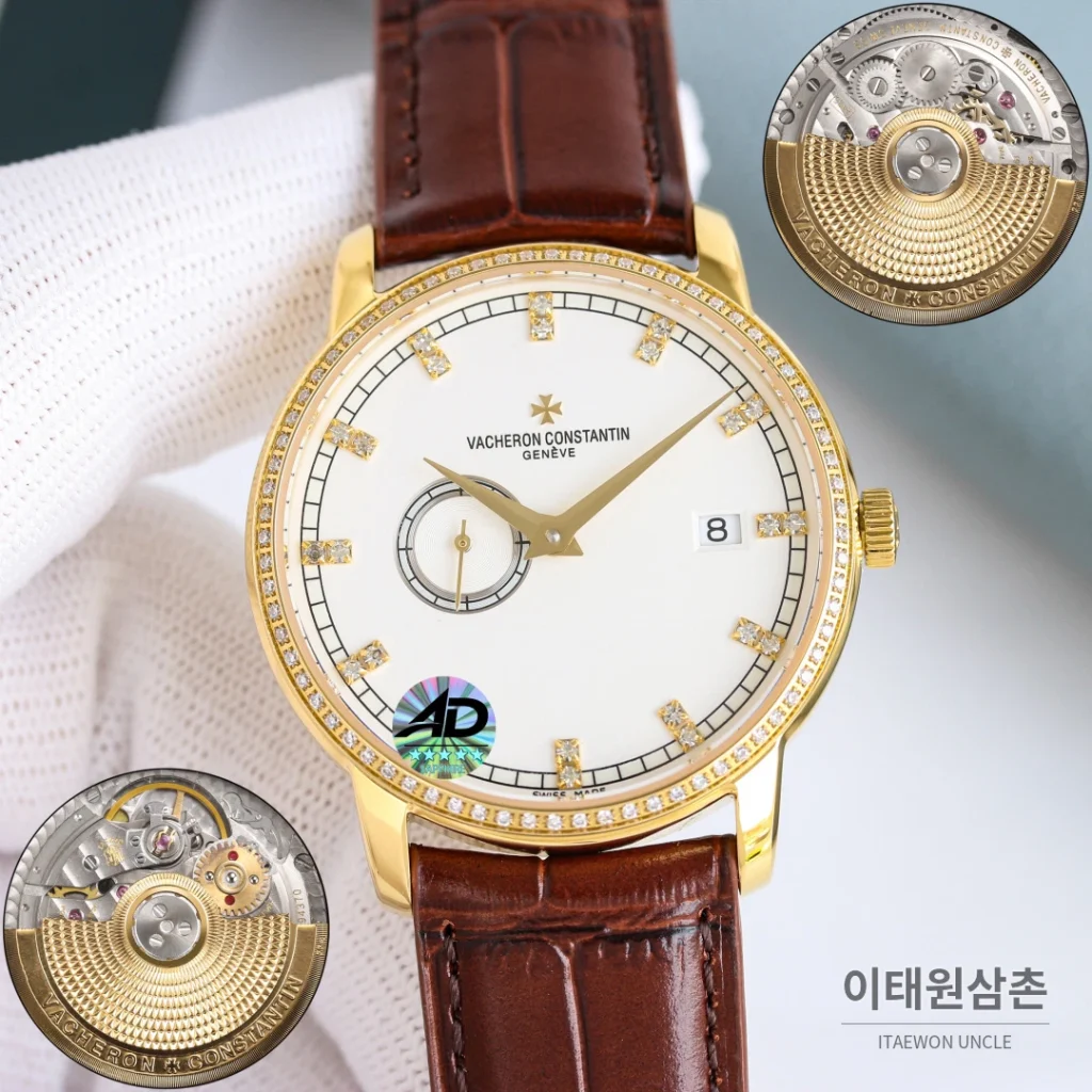 바쉐론콘스탄틴 패트리모니 스틸 스몰세컨즈 오토매틱 38mm 실버 브라운 가죽 스트랩 (2)