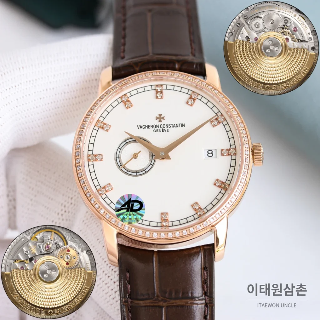 바쉐론콘스탄틴 패트리모니 스틸 스몰세컨즈 오토매틱 38mm 실버 브라운 가죽 스트랩