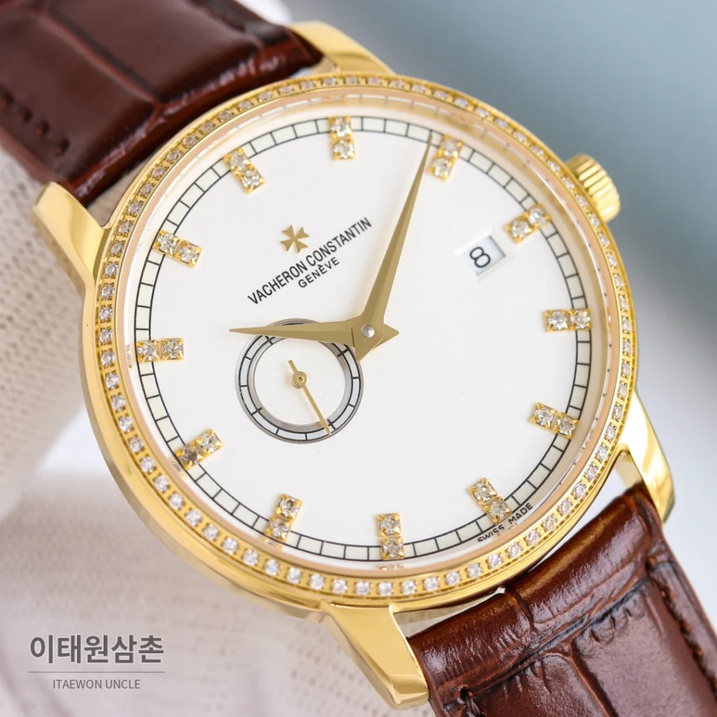 바쉐론콘스탄틴 패트리모니 스틸 스몰세컨즈 오토매틱 38mm 실버 브라운 가죽 스트랩 (2)