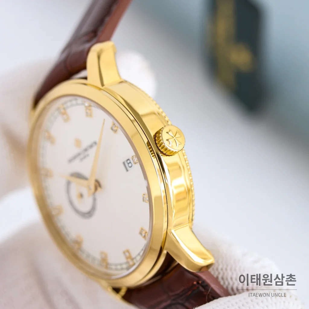 바쉐론콘스탄틴 패트리모니 스틸 스몰세컨즈 오토매틱 38mm 실버 브라운 가죽 스트랩 (2)
