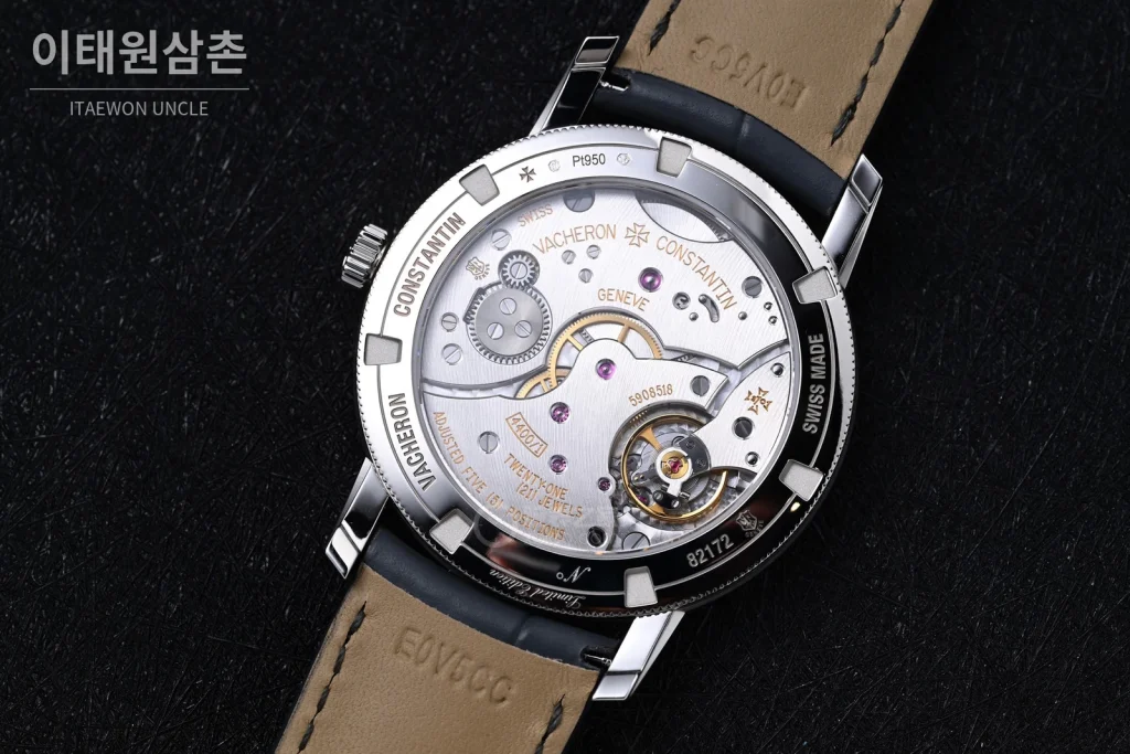 바쉐론콘스탄틴 트래디셔널 270주년 그레이다이얼 오토매틱 38mm 블랙 가죽 스트랩