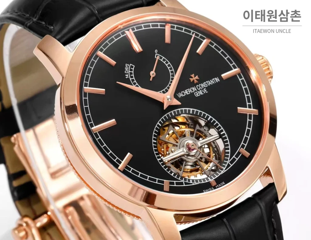바쉐론콘스탄틴 트래디셔널 실버다이얼 투르비용 수동 시계 42mm 89000/000R-9655 블랙 가죽 스트랩