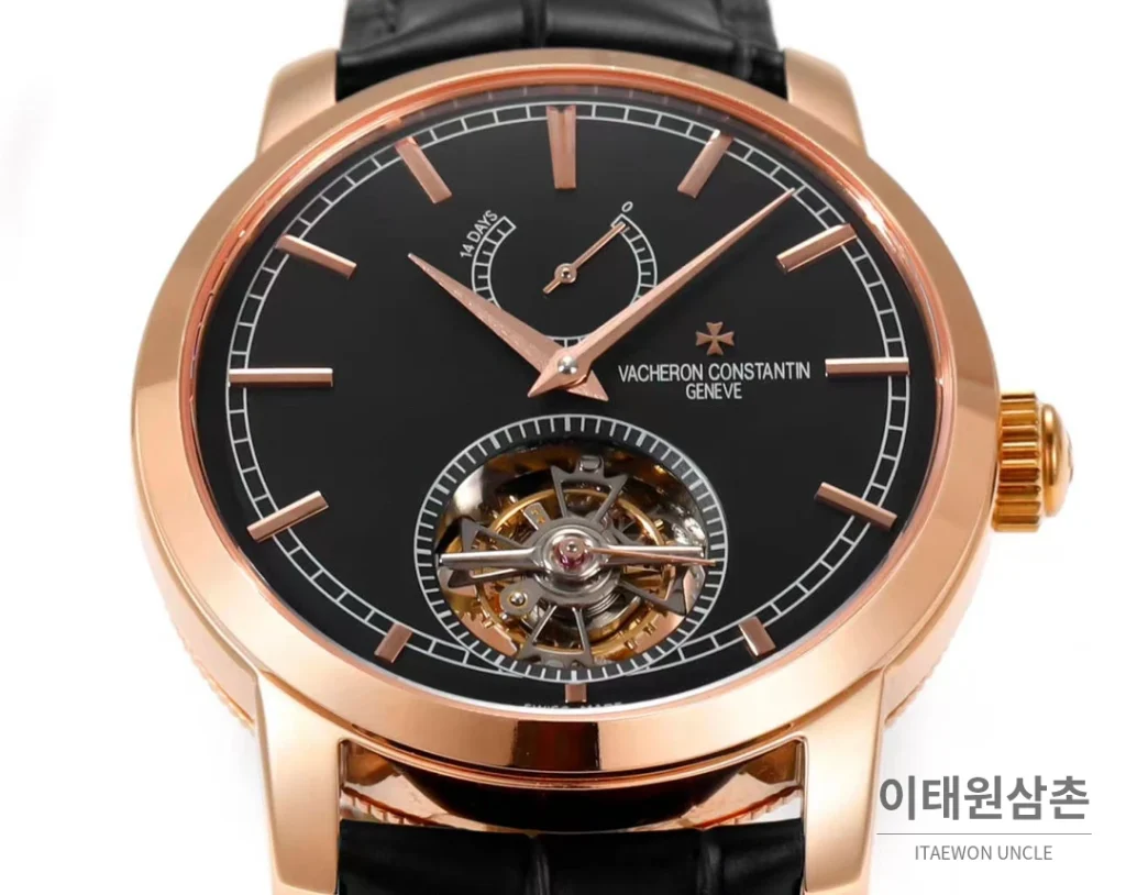 바쉐론콘스탄틴 트래디셔널 실버다이얼 투르비용 수동 시계 42mm 89000/000R-9655 블랙 가죽 스트랩