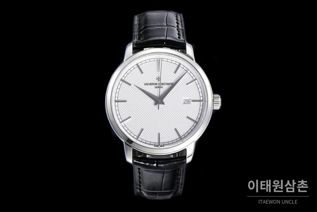 바쉐론콘스탄틴 트래디셔널 스틸 실버다이얼 오토매틱 40mm 블랙 가죽 스트랩