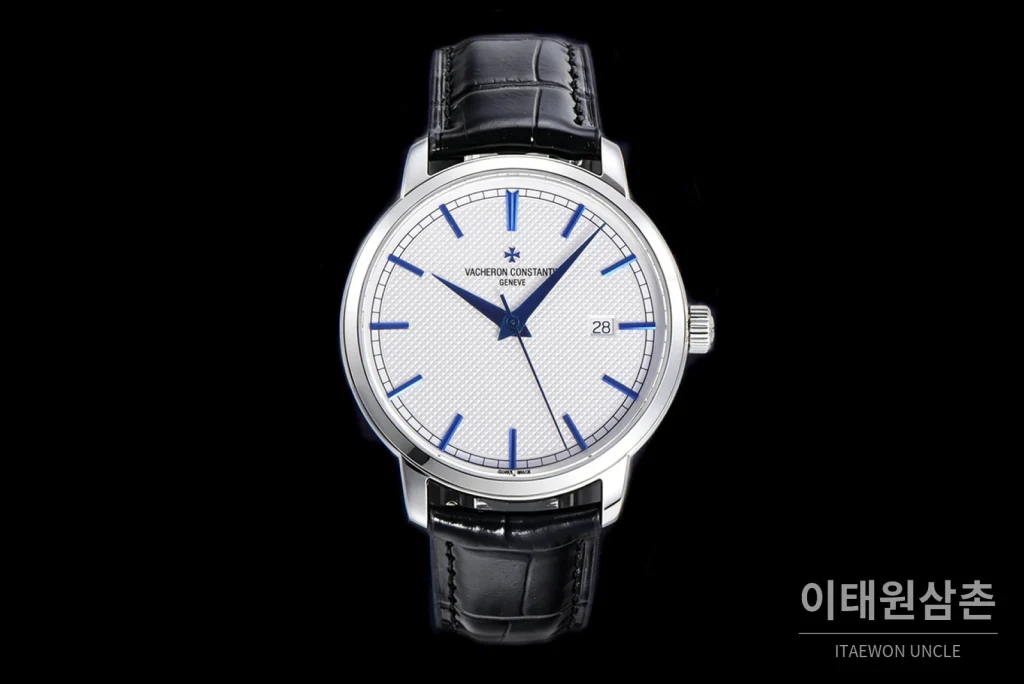 바쉐론콘스탄틴 트래디셔널 스틸 실버다이얼 오토매틱 40mm 블랙 가죽 스트랩 (2)