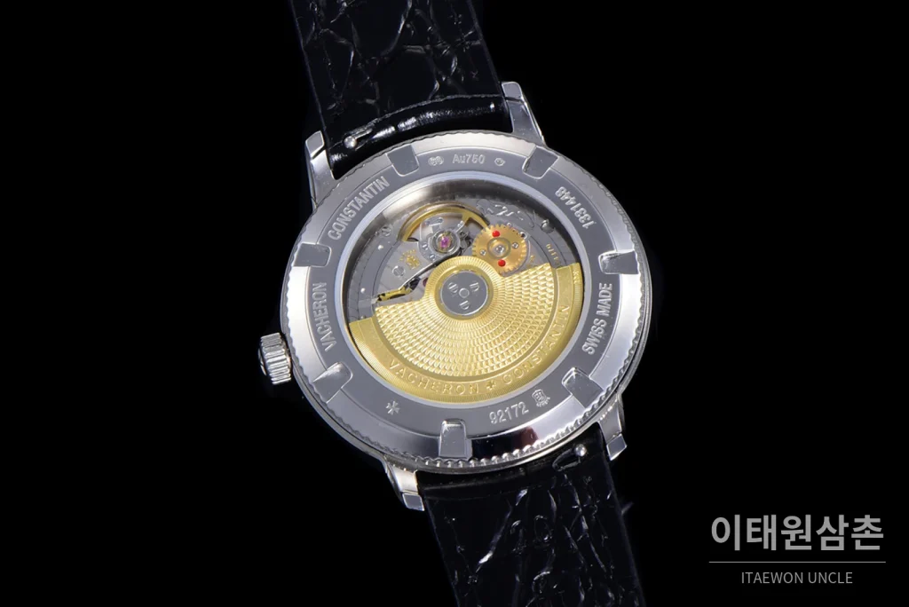바쉐론콘스탄틴 트래디셔널 스틸 실버다이얼 오토매틱 40mm 블랙 가죽 스트랩 실버 베젤