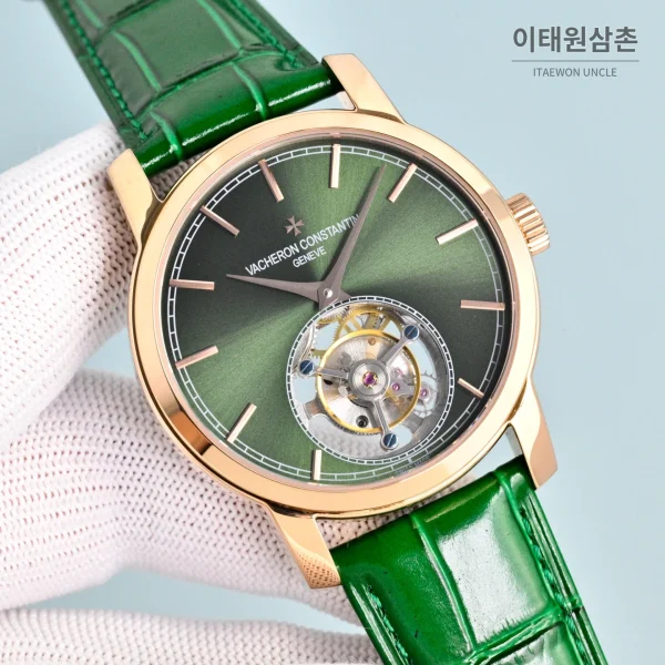 바쉐론콘스탄틴 트래디셔널 투르비용 선레이다이얼 수동 시계 42mm 그린 / 화이트 (5) 바쉐론콘스탄틴 트래디셔널 투르비용 선레이다이얼 수동 시계 42mm 그린 / 화이트 그린 가죽 스트랩 로즈골드 베젤