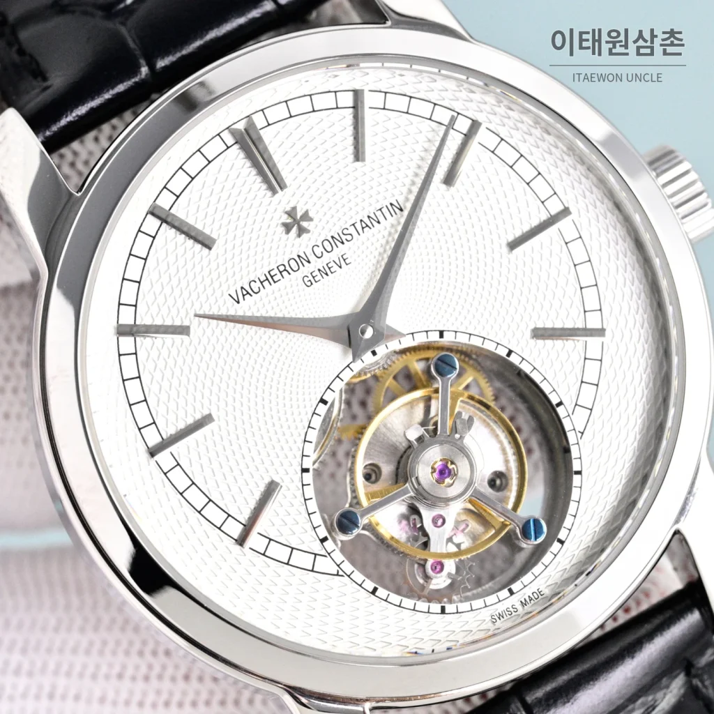 바쉐론콘스탄틴 트래디셔널 투르비용 선레이다이얼 수동 시계 42mm 그린 / 화이트 블랙 가죽 스트랩