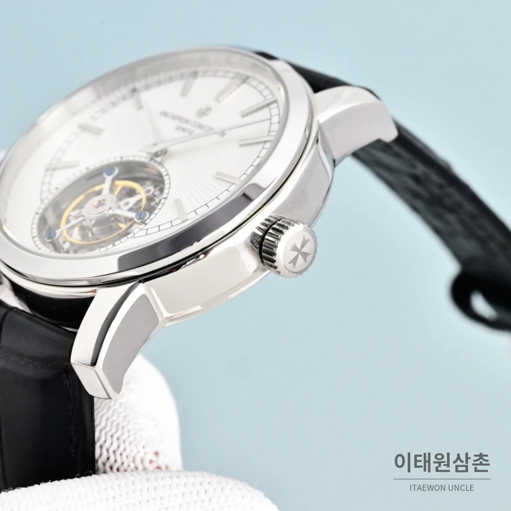 바쉐론콘스탄틴 트래디셔널 투르비용 선레이다이얼 수동 시계 42mm 그린 / 화이트 블랙 가죽 스트랩