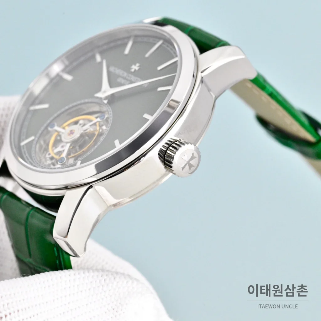 바쉐론콘스탄틴 트래디셔널 투르비용 선레이다이얼 수동 시계 42mm 그린 / 화이트 그린 가죽 스트랩
