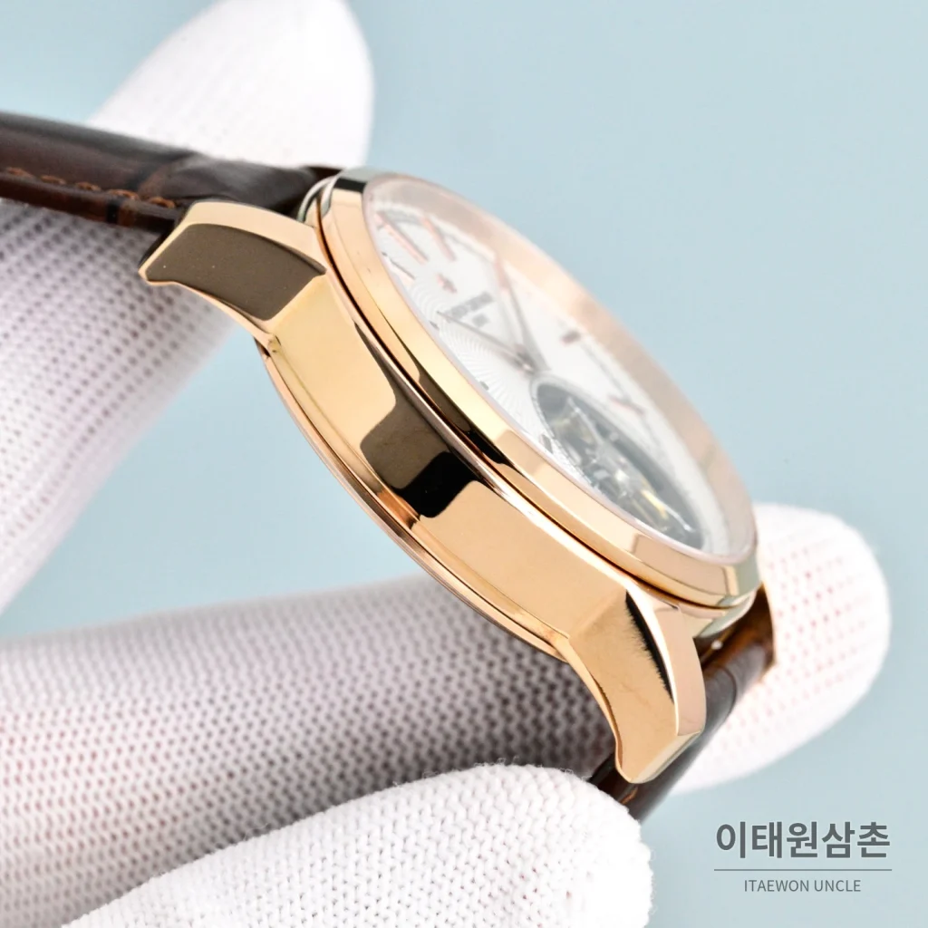 바쉐론콘스탄틴 트래디셔널 투르비용 선레이다이얼 수동 시계 42mm 그린 / 화이트 브라운 가죽 스트랩 로즈골드 베젤