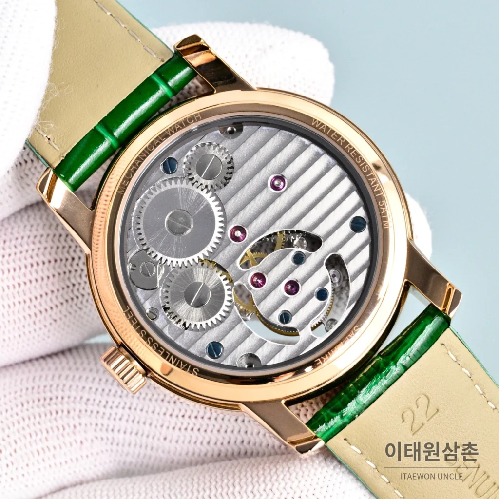 바쉐론콘스탄틴 트래디셔널 투르비용 선레이다이얼 수동 시계 42mm 그린 / 화이트 그린 가죽 스트랩 로즈골드 베젤
