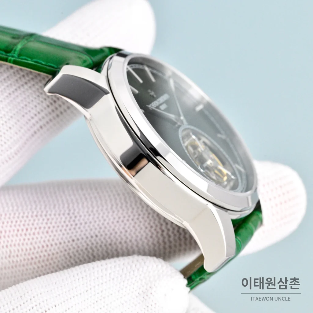 바쉐론콘스탄틴 트래디셔널 투르비용 선레이다이얼 수동 시계 42mm 그린 / 화이트 그린 가죽 스트랩