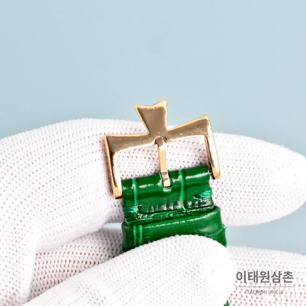 바쉐론콘스탄틴 트래디셔널 투르비용 선레이다이얼 수동 시계 42mm 그린 / 화이트 그린 가죽 스트랩 로즈골드 베젤
