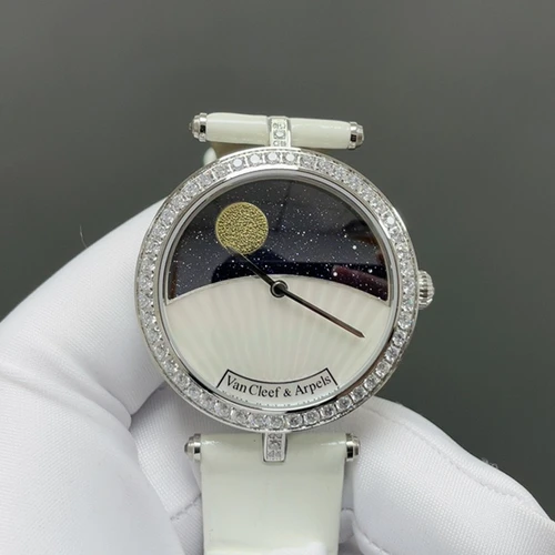 반클리프아펠 아펠 포에틱 컴플리케이션 여성 기계식 워치 38mm 멀티컬러 다이얼 화이트 가죽 스트랩 반클리프아펠 아펠 포에틱 컴플리케이션 여성 기계식 워치 38mm 멀티컬러 다이얼 화이트 가죽 스트랩