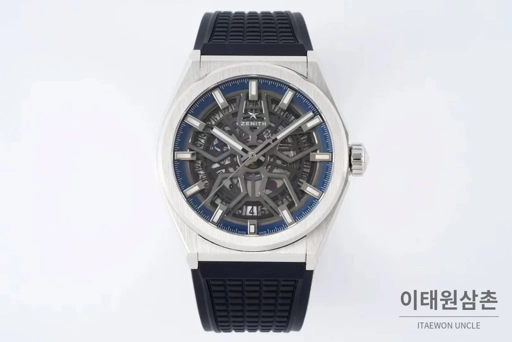 제니스 디파이 스켈레톤 스틸 스타다이얼 오토매틱 41mm 블랙 러버 스트랩