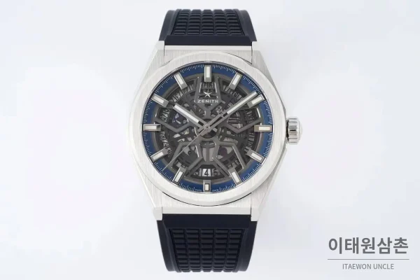 제니스 디파이 스켈레톤 스틸 스타다이얼 오토매틱 41mm 블랙 러버 스트랩