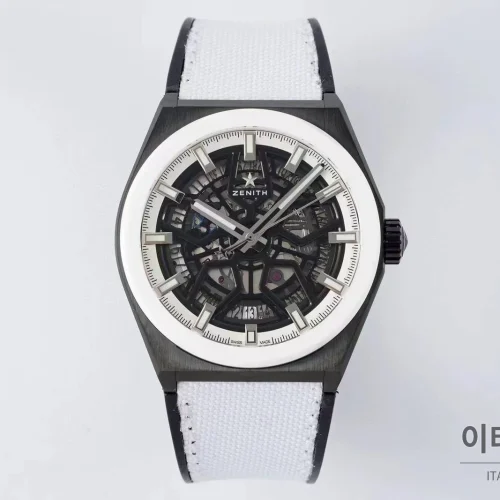 제니스 디파이 스켈레톤 스틸 스타다이얼 오토매틱 41mm 화이트 나일론 스트랩 화이트 베젤