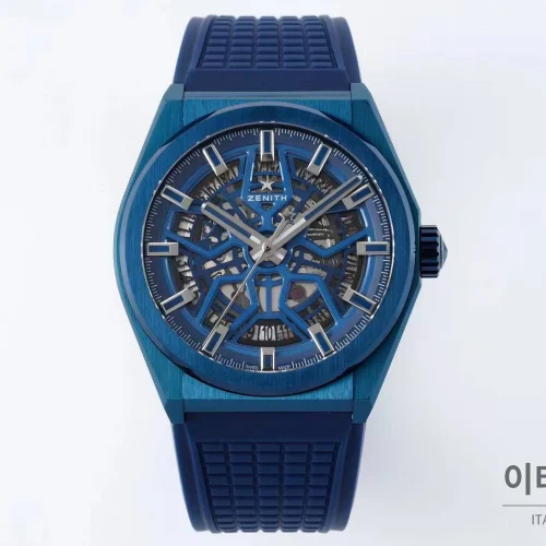 제니스 디파이 스켈레톤 스틸 스타다이얼 오토매틱 41mm 블루 러버 스트랩