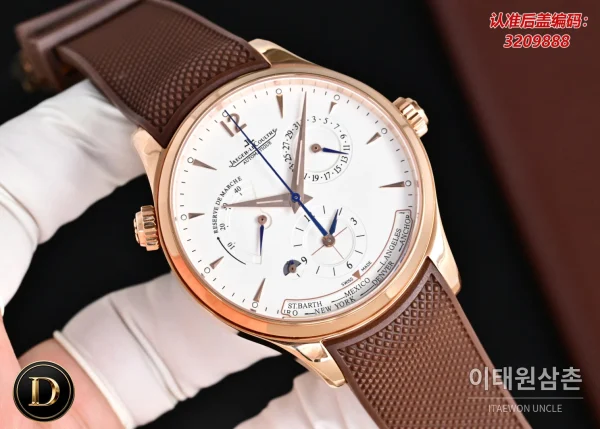 제니스 마스터 오토매틱 42mm 화이트 다이얼 브라운 러버 스트랩 로즈골드 베젤