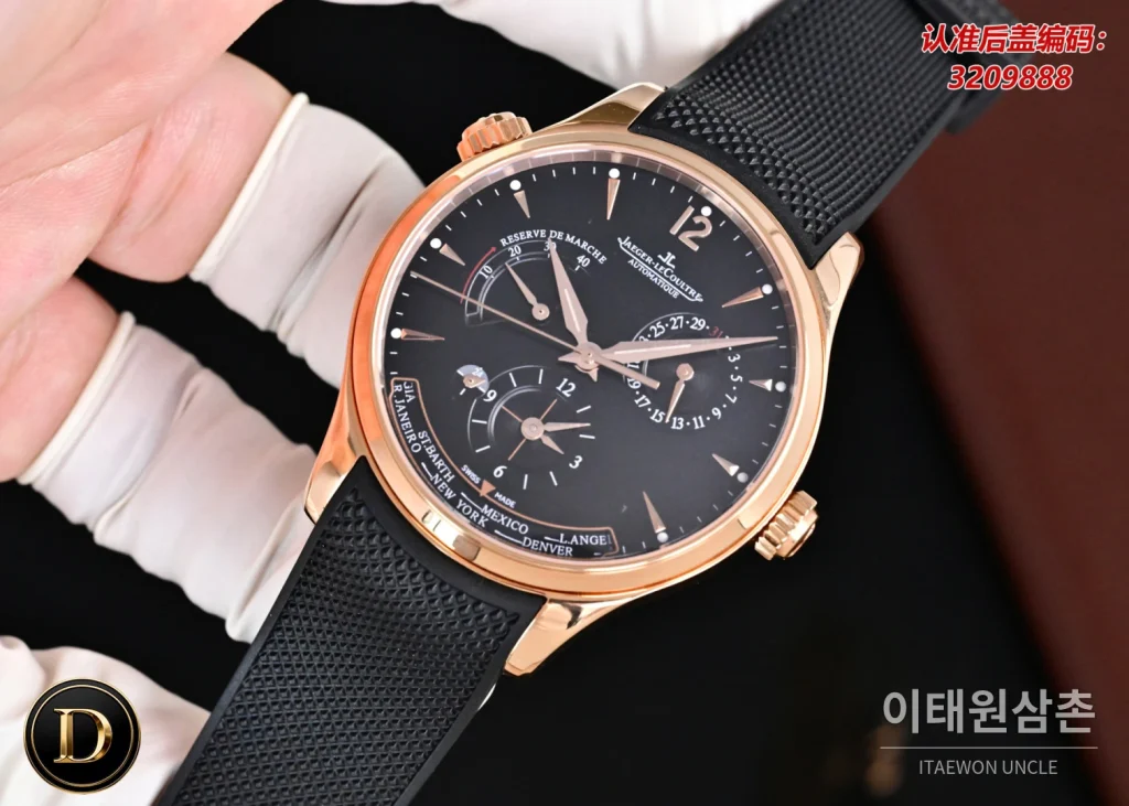 제니스 마스터 오토매틱 42mm 화이트 다이얼 브라운 러버 스트랩 로즈골드 베젤