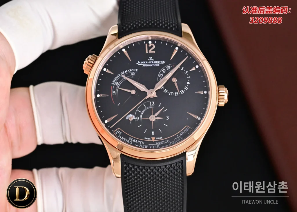 제니스 마스터 오토매틱 42mm 화이트 다이얼 브라운 러버 스트랩 로즈골드 베젤