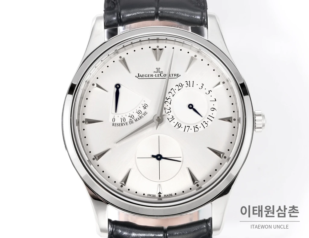 제니스 마스터 울트라 싱 오토매틱 39mm 화이트 다이얼 블랙 가죽 스트랩