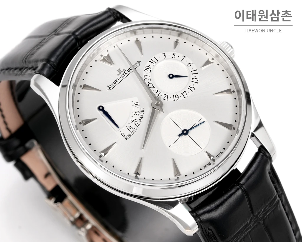 제니스 마스터 울트라 싱 오토매틱 39mm 화이트 다이얼 블랙 가죽 스트랩