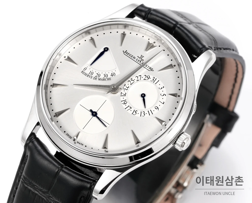 제니스 마스터 울트라 싱 오토매틱 39mm 화이트 다이얼 블랙 가죽 스트랩