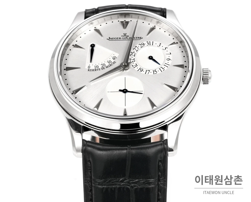 제니스 마스터 울트라 싱 오토매틱 39mm 화이트 다이얼 블랙 가죽 스트랩